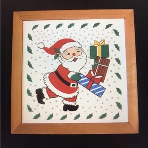 Christmas Vintage Ceramic & Wood Hot Plate Trivet (Santa with Presents)